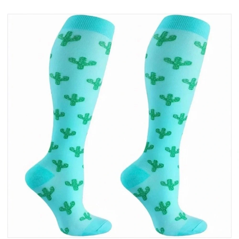 Unisex 20-30 mmHg Compression Socks L/XL Knee High Medical Whimsical 2 Pack NEW